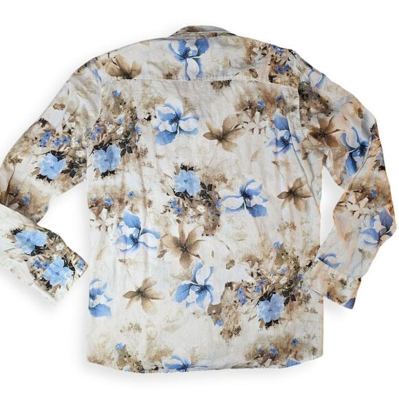 Haupt Germany Long Sleeve Creamy Beige Blue Tropical Floral Print Large - Picture 6 of 9